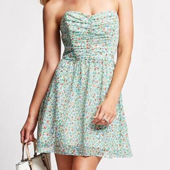 GUESS Strapless Tie Back Ditsy Floral Print Dress - Picture 3 of 7